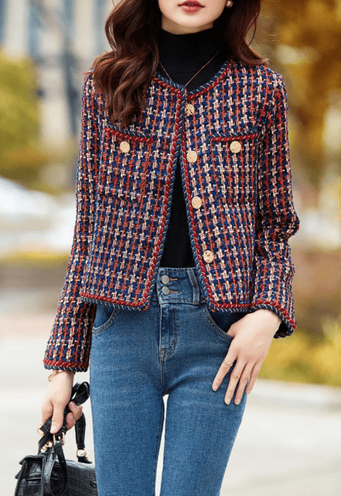 骨格ストレートノーカラーツイードジャケット