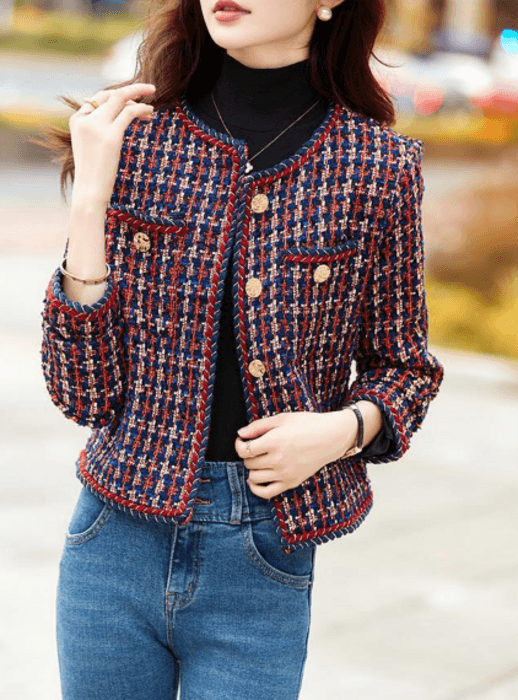 骨格ストレートノーカラーツイードジャケット