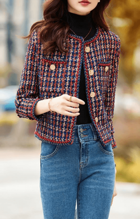 骨格ストレートノーカラーツイードジャケット