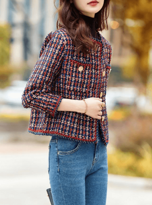 骨格ストレートノーカラーツイードジャケット