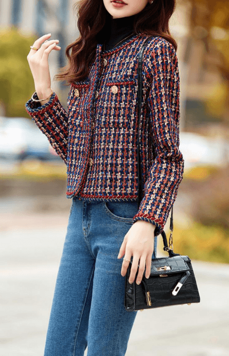 骨格ストレートノーカラーツイードジャケット