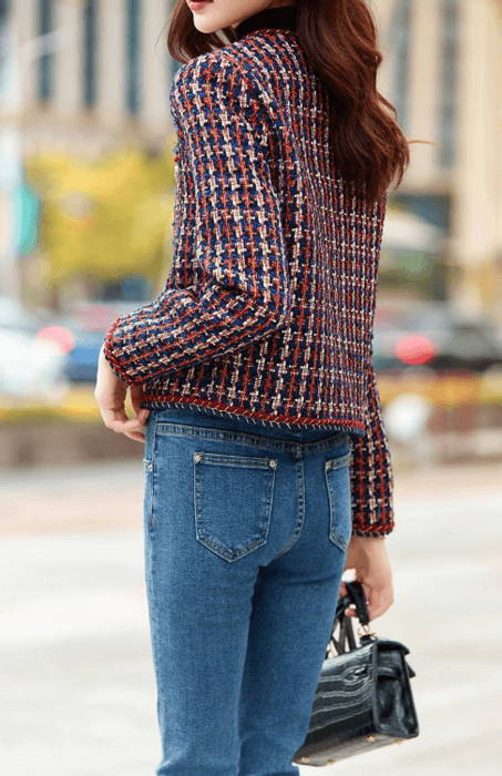 骨格ストレートノーカラーツイードジャケット