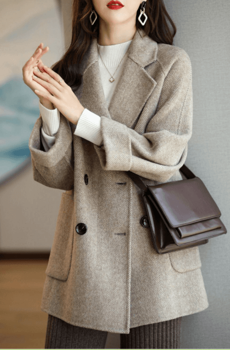 骨格ストレートミドル丈ダブルブレストジャケット