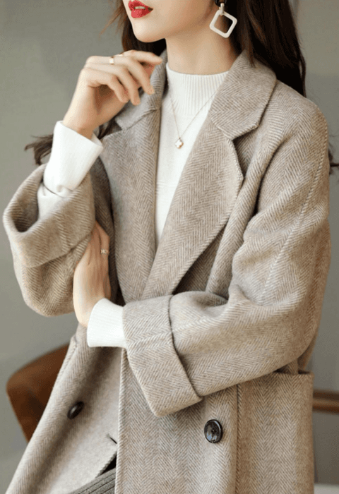 骨格ストレートミドル丈ダブルブレストジャケット