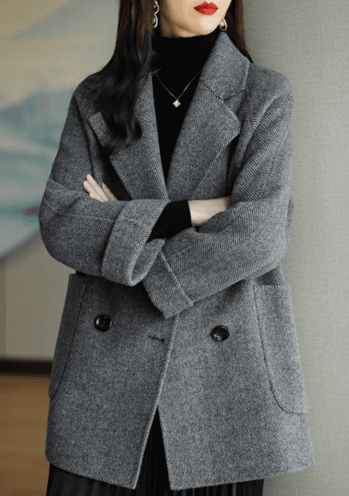 骨格ストレートミドル丈ダブルブレストジャケット