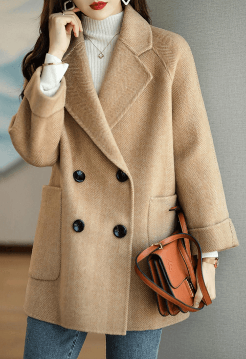 骨格ストレートミドル丈ダブルブレストジャケット