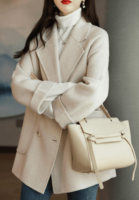 骨格ストレートミドル丈ダブルブレストジャケット