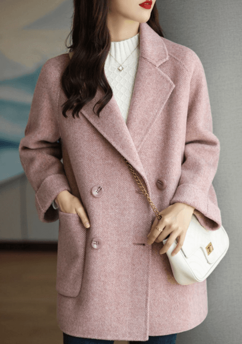 骨格ストレートミドル丈ダブルブレストジャケット