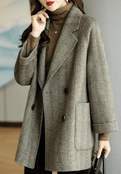 骨格ストレートミドル丈ダブルブレストジャケット