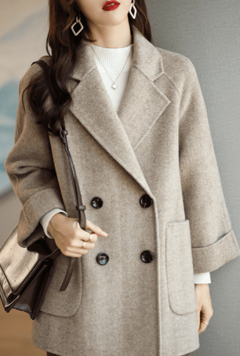 骨格ストレートミドル丈ダブルブレストジャケット