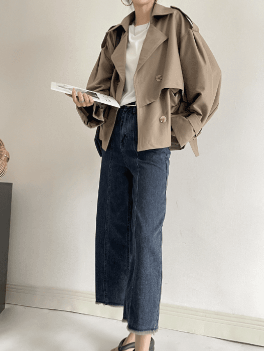 骨格ストレートバックマークショートトレンチコート