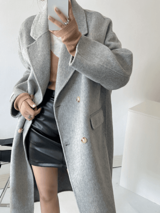 骨格ストレートダブルブレストロングコート
