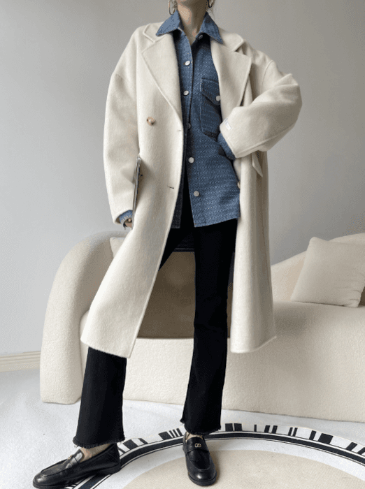 骨格ストレートダブルブレストロングコート