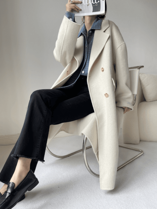 骨格ストレートダブルブレストロングコート