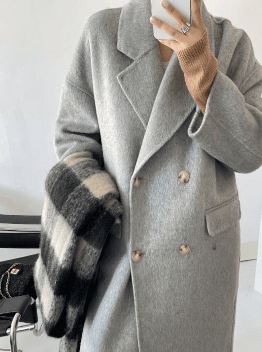 骨格ストレートダブルブレストロングコート