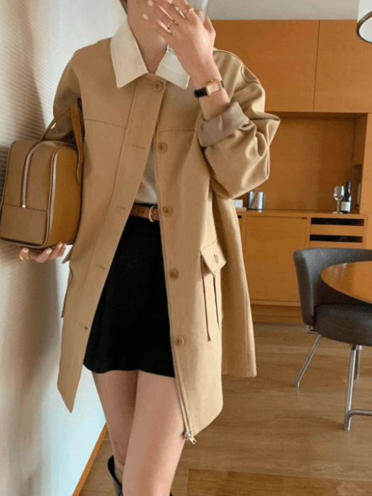 骨格ストレートコントラストミドル丈アウター