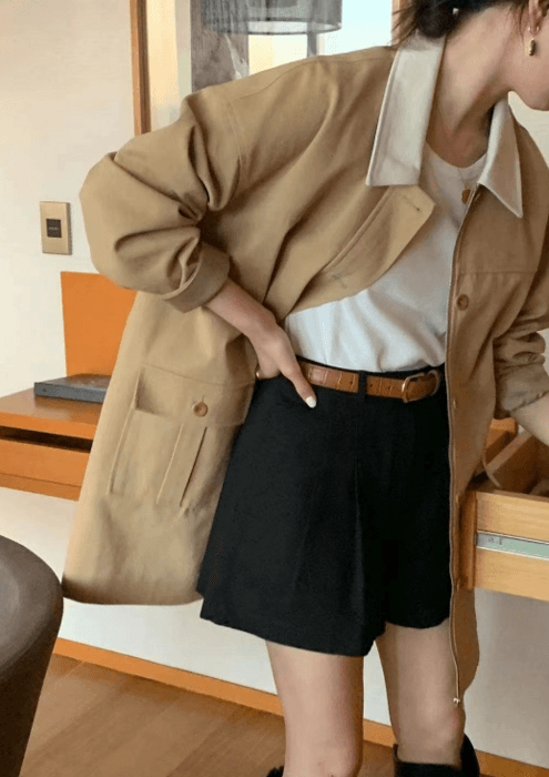 骨格ストレートコントラストミドル丈アウター
