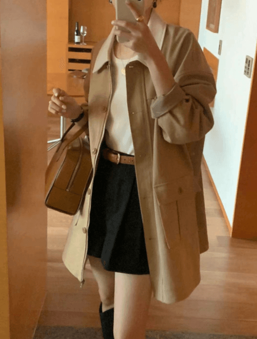 骨格ストレートコントラストミドル丈アウター