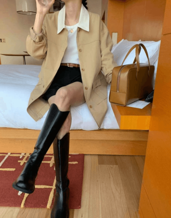 骨格ストレートコントラストミドル丈アウター