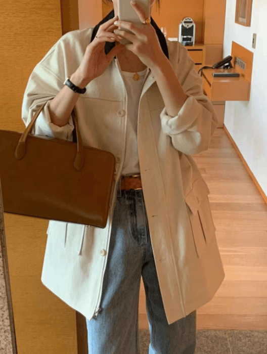骨格ストレートコントラストミドル丈アウター