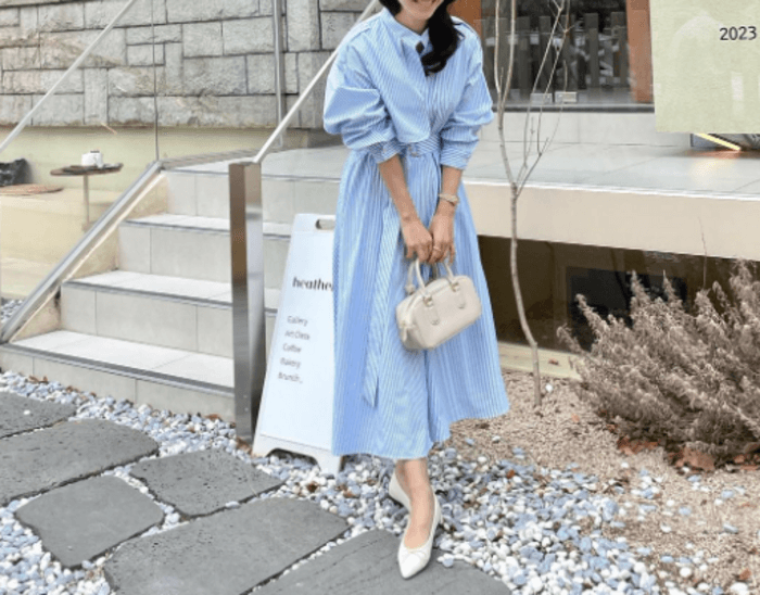 骨格ストレートカラーストライプウエストマークワンピース