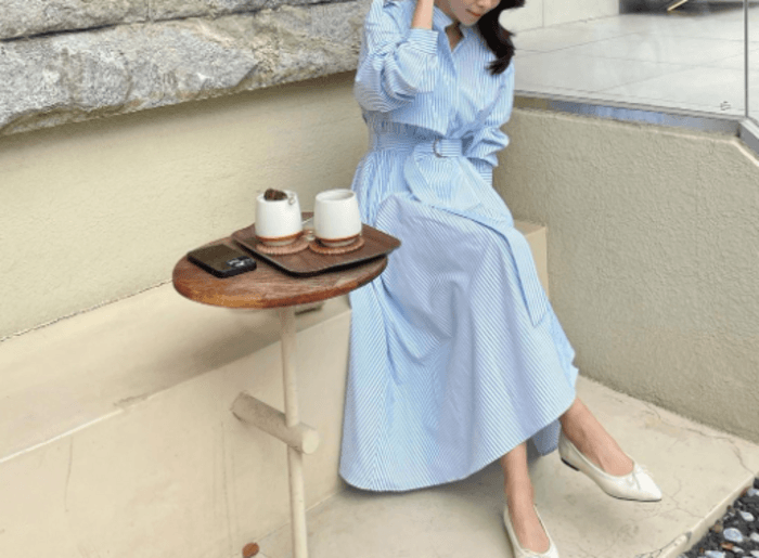 骨格ストレートカラーストライプウエストマークワンピース