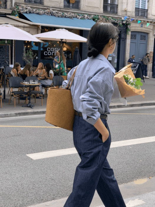 骨格ストレートストライプシャツトップス