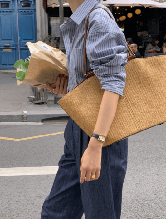 骨格ストレートストライプシャツトップス