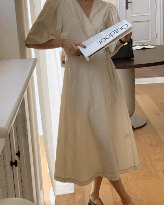 骨格ストレートカシュクールロングワンピース