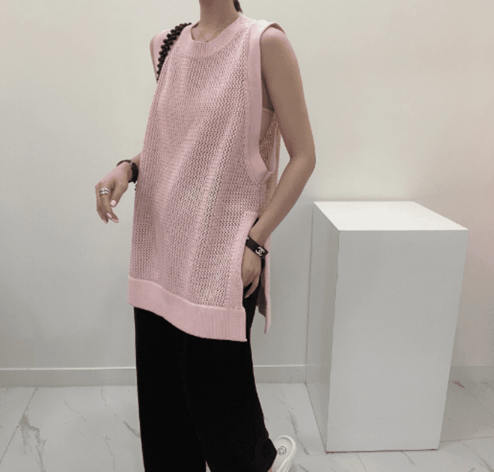 骨格ストレートメッシュニットベスト