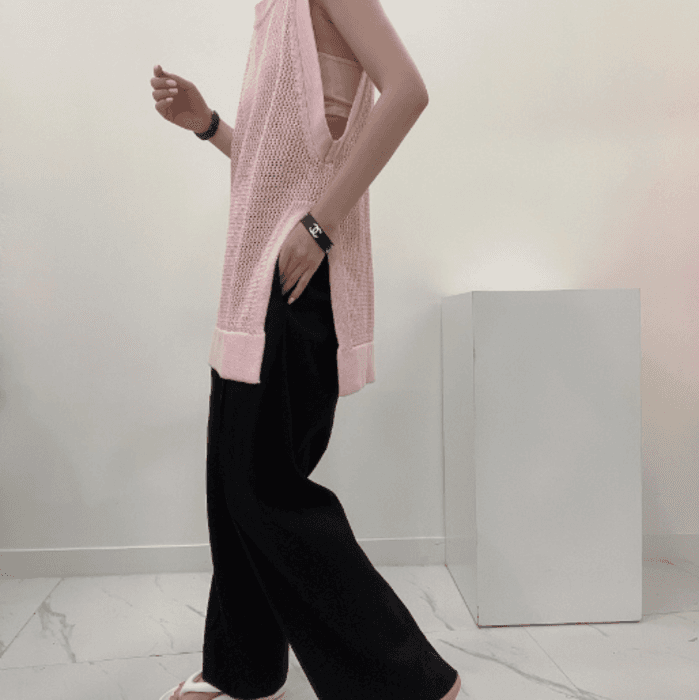 骨格ストレートメッシュニットベスト