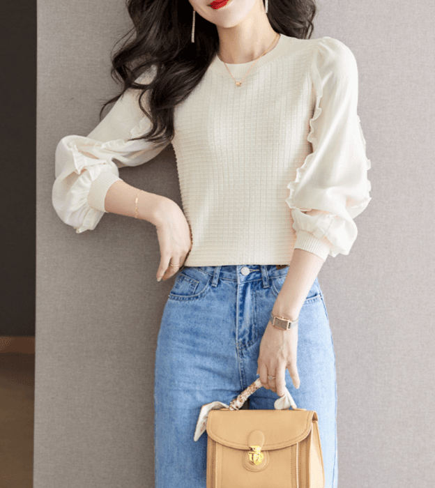 骨格ストレートセットインスリーブニットトップス