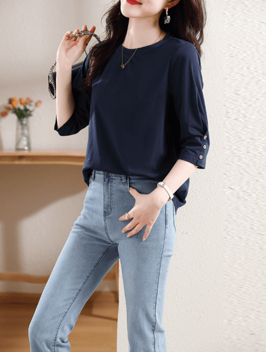 骨格ストレート袖ボタンカットソートップス