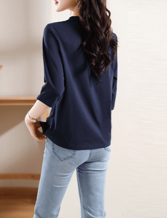 骨格ストレート袖ボタンカットソートップス