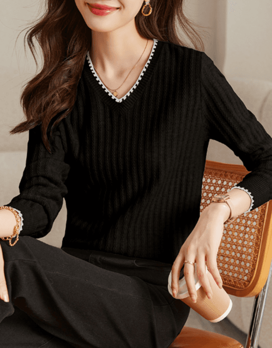 骨格ストレートVネックシンプルニットトップス