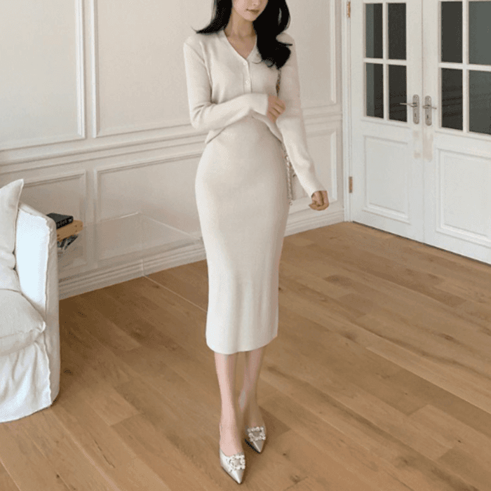 骨格ストレートリブニットセットアップ