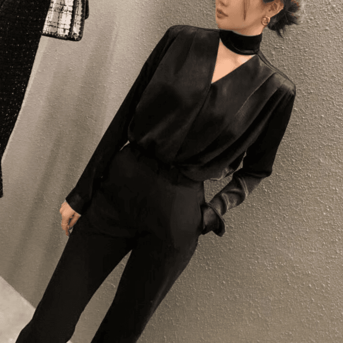 骨格ストレートVラインカシュクールブラウス