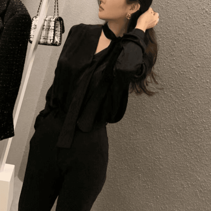 骨格ストレートVラインカシュクールブラウス