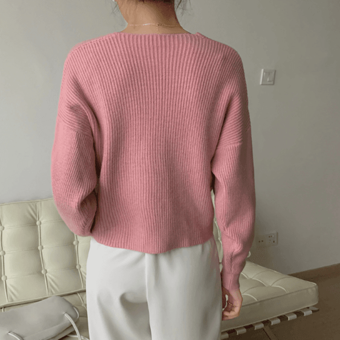 骨格ストレートクロスデザインニットトップス