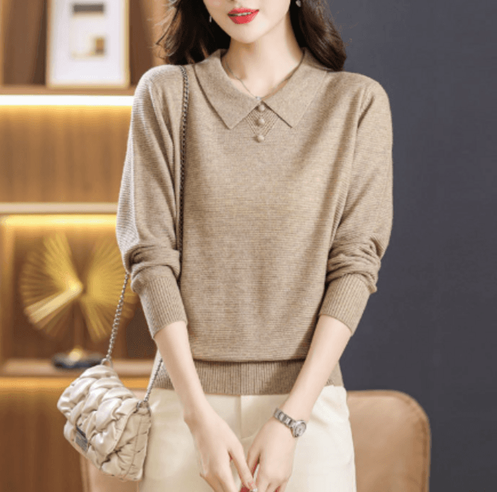 骨格ストレートポロ風ニットトップス