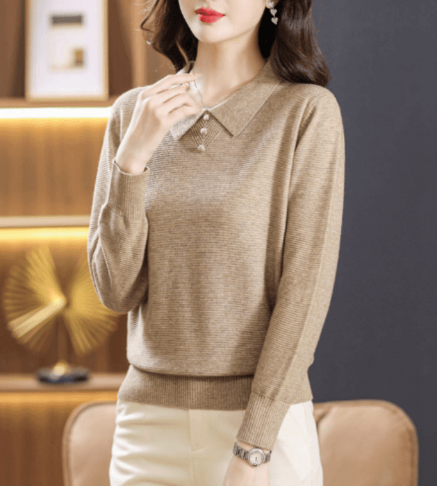 骨格ストレートポロ風ニットトップス