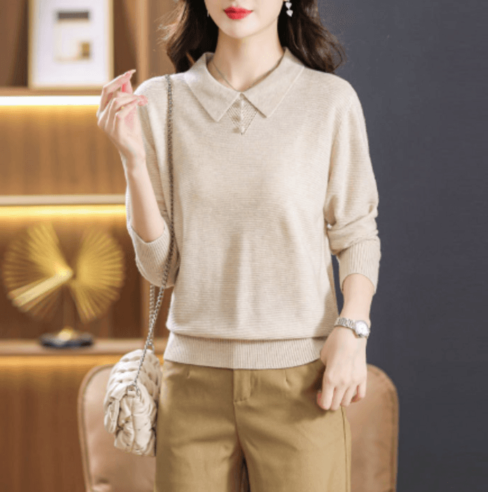 骨格ストレートポロ風ニットトップス