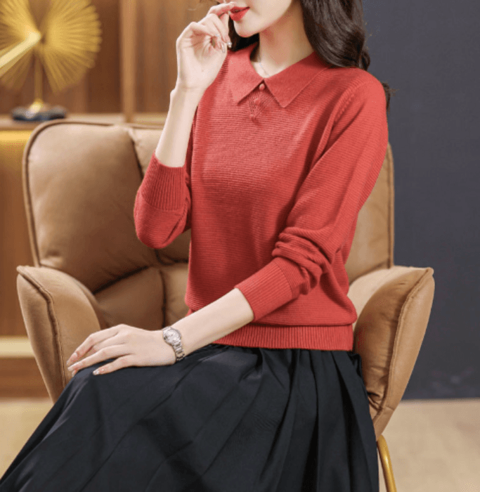 骨格ストレートポロ風ニットトップス