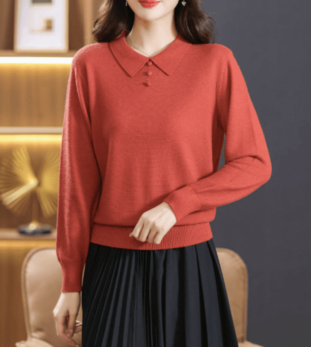 骨格ストレートポロ風ニットトップス