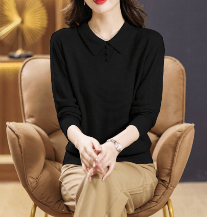 骨格ストレートポロ風ニットトップス