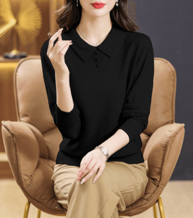 骨格ストレートポロ風ニットトップス