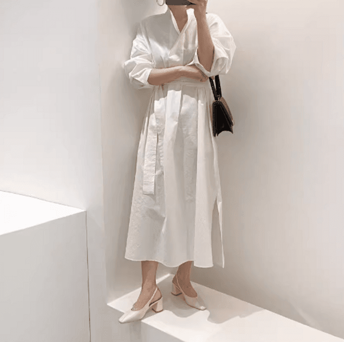 骨格ストレートシンプルシャツロングワンピース