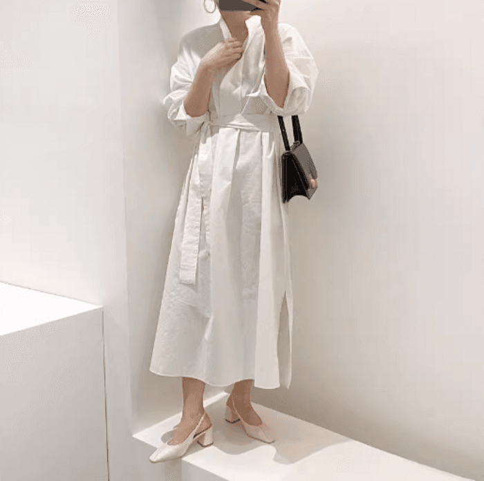 骨格ストレートシンプルシャツロングワンピース