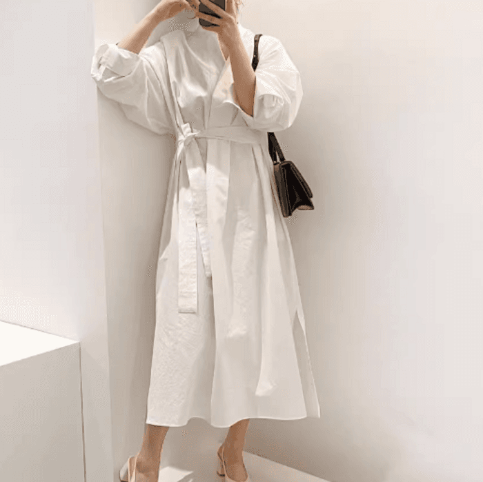骨格ストレートシンプルシャツロングワンピース