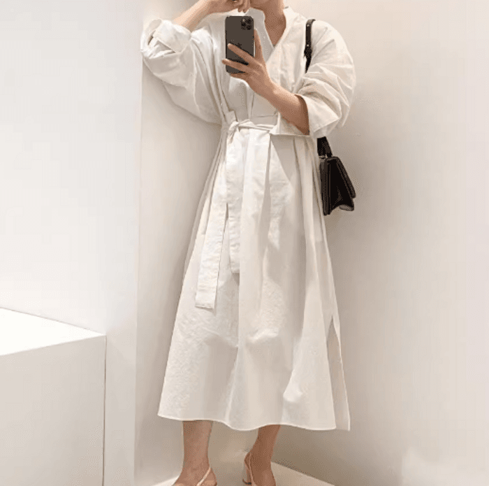 骨格ストレートシンプルシャツロングワンピース